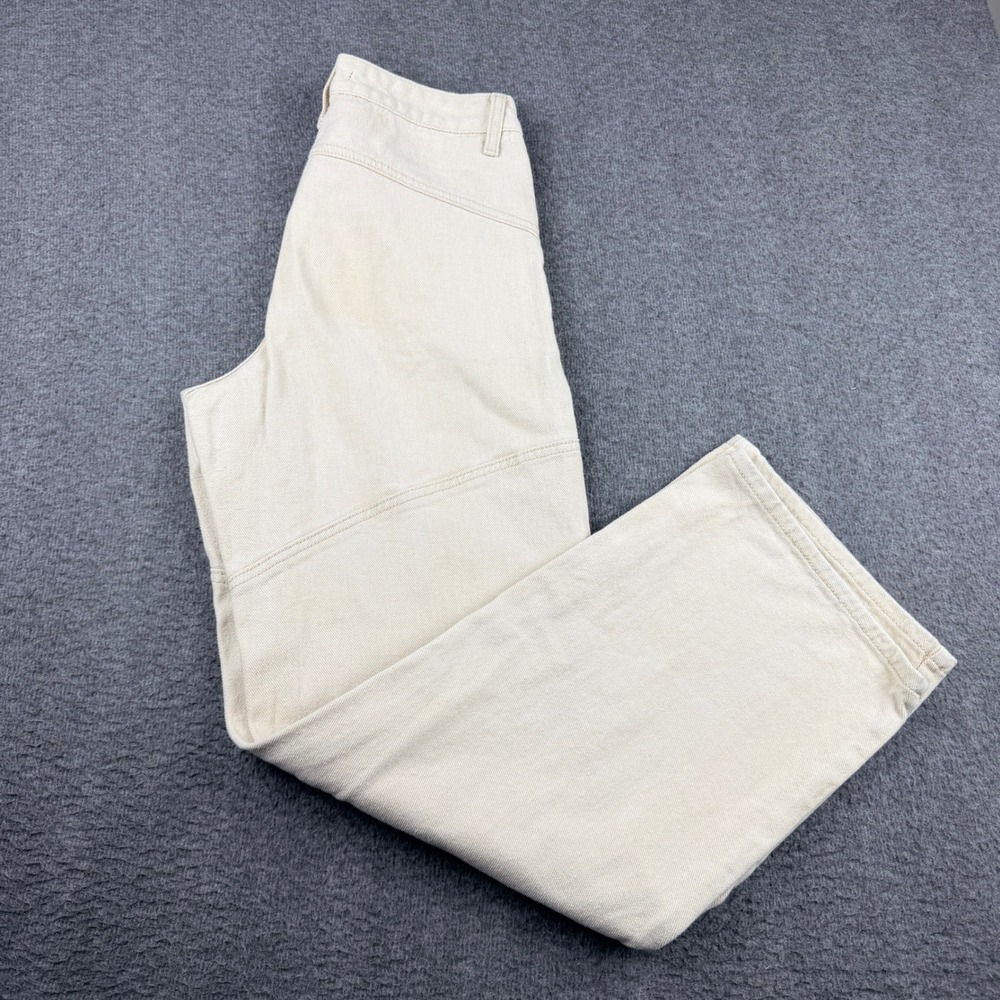 Forever 21 Women's S Small High Waisted Wide Leg Seam Detail Jeans Cream